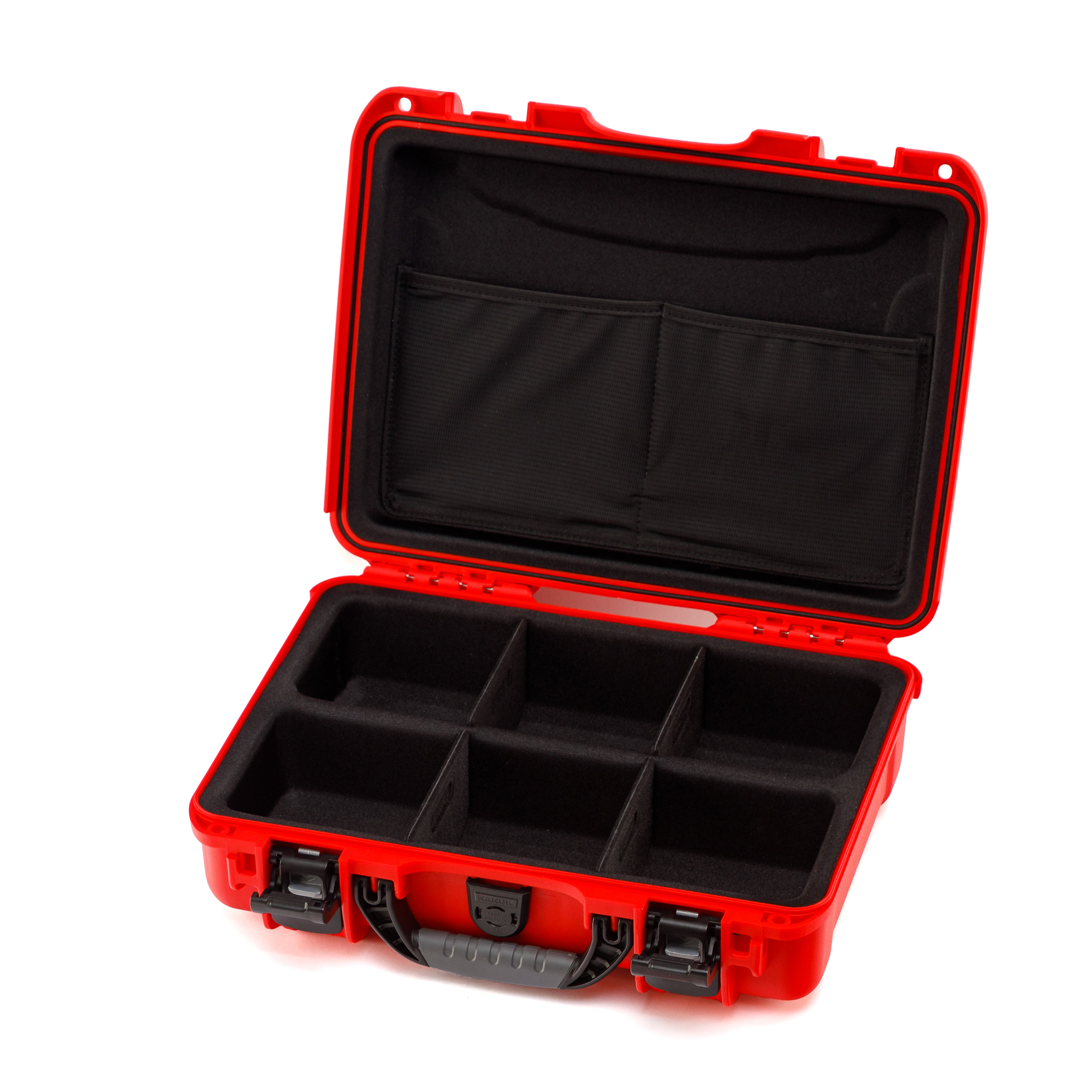 Red toolbox with black interior on a white background Red toolbox with black interior on a white background