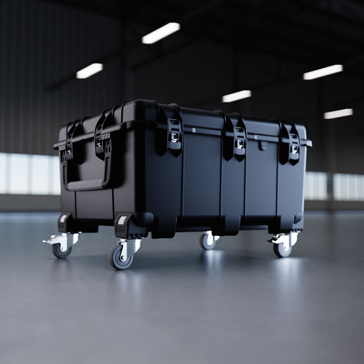Demonstration of the NANUK 976 Hard Case with Caster Wheels in a Warehouse