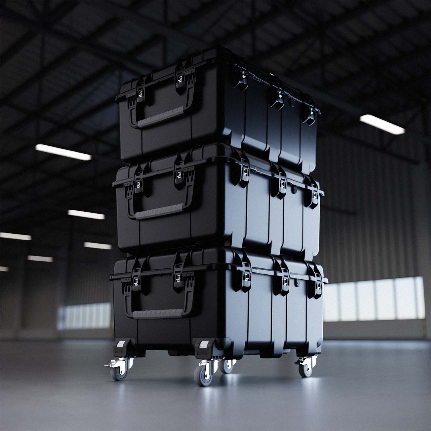 Showing that the NANUK 976 Large Hard Case can be stacked on top of each other