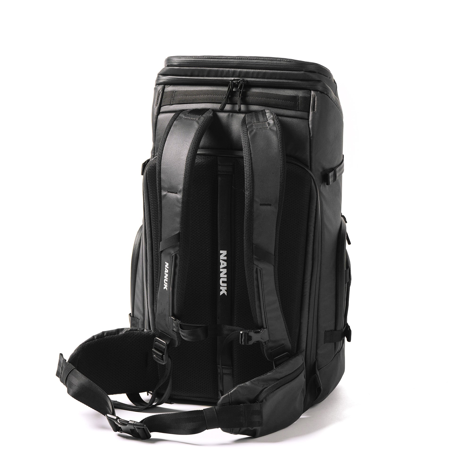Back of a Black N-PVD 35L Camera Backpack from NANUK on a white background Back of a Black N-PVD 35L Camera Backpack from NANUK on a white background
