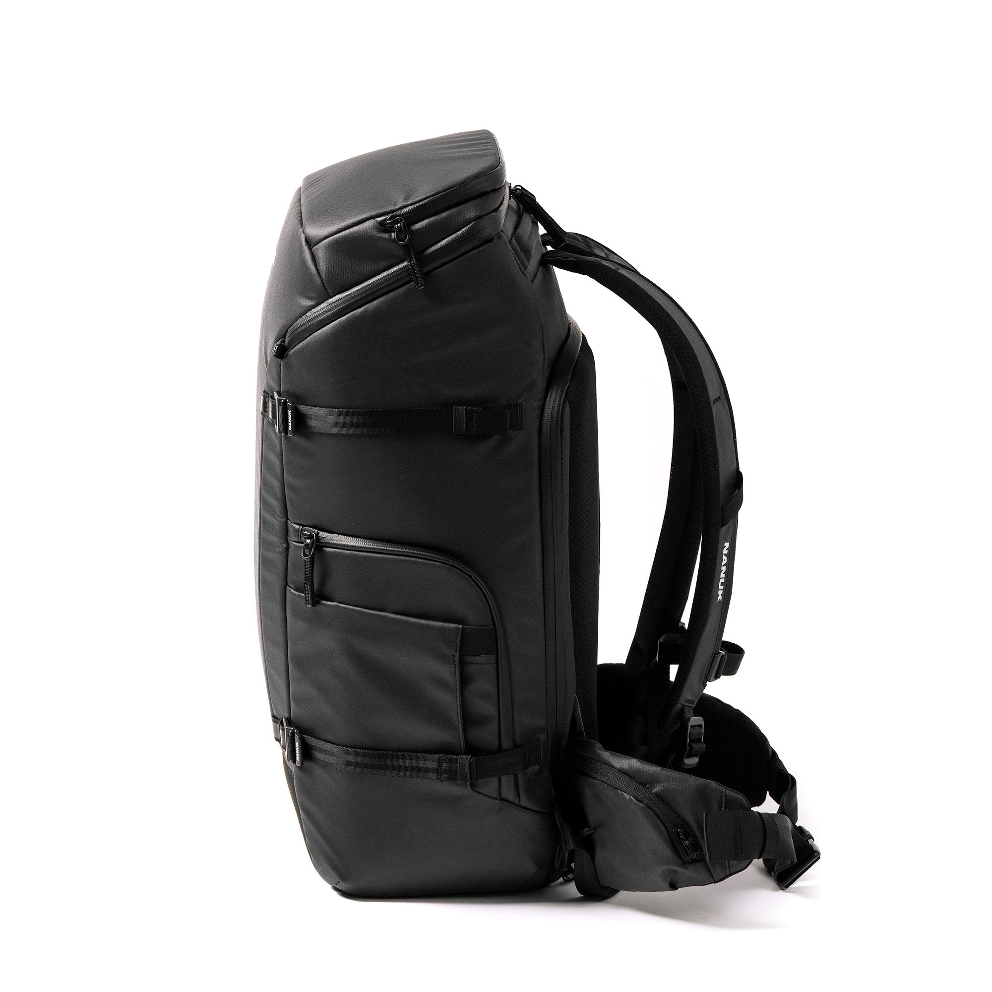 Left Side of a Black N-PVD 35L Camera Backpack from NANUK on a white background Left Side of a Black N-PVD 35L Camera Backpack from NANUK on a white background