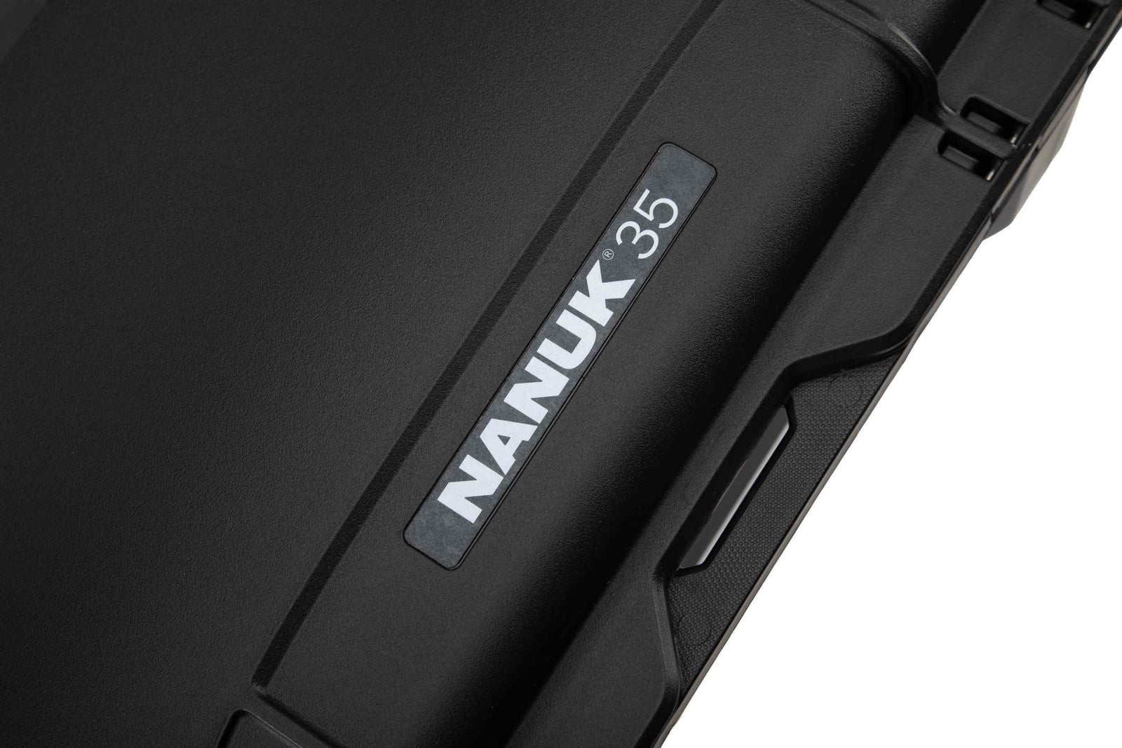 Black protective case with 'Nanuk 35' branding on a white background