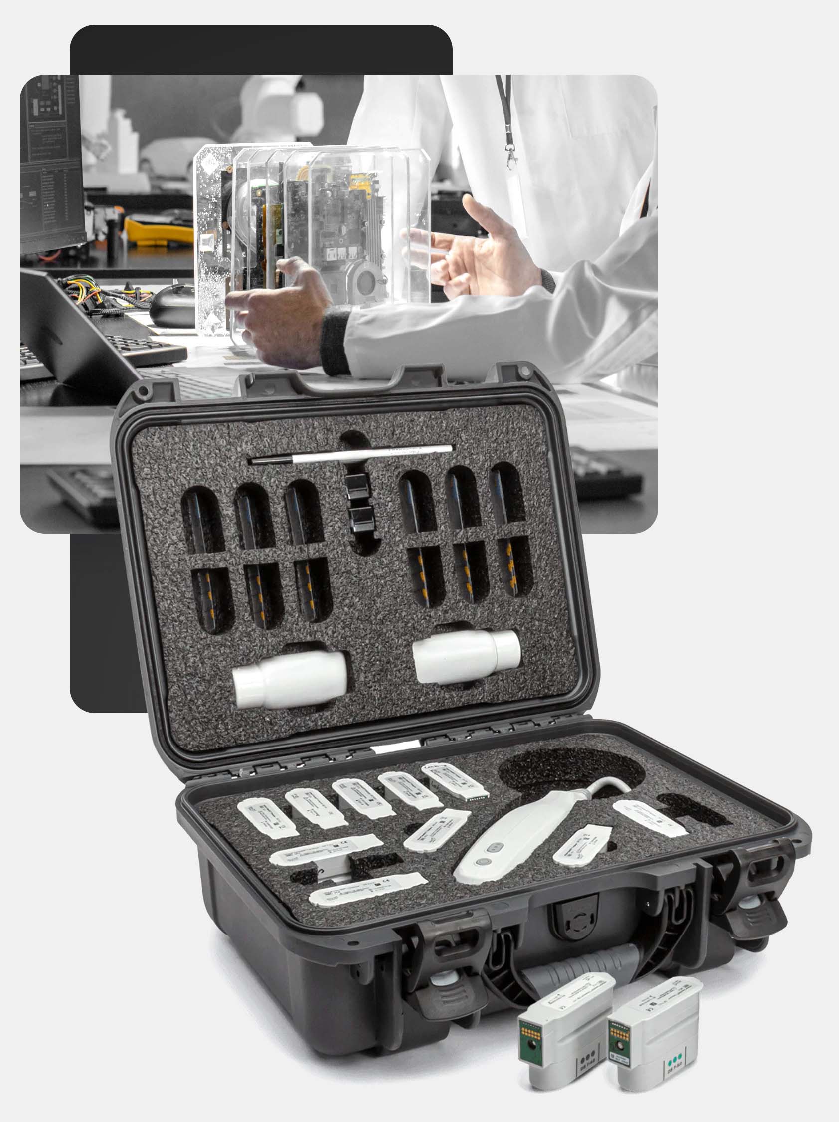 Nanuk black case with custom foam being used in a lab