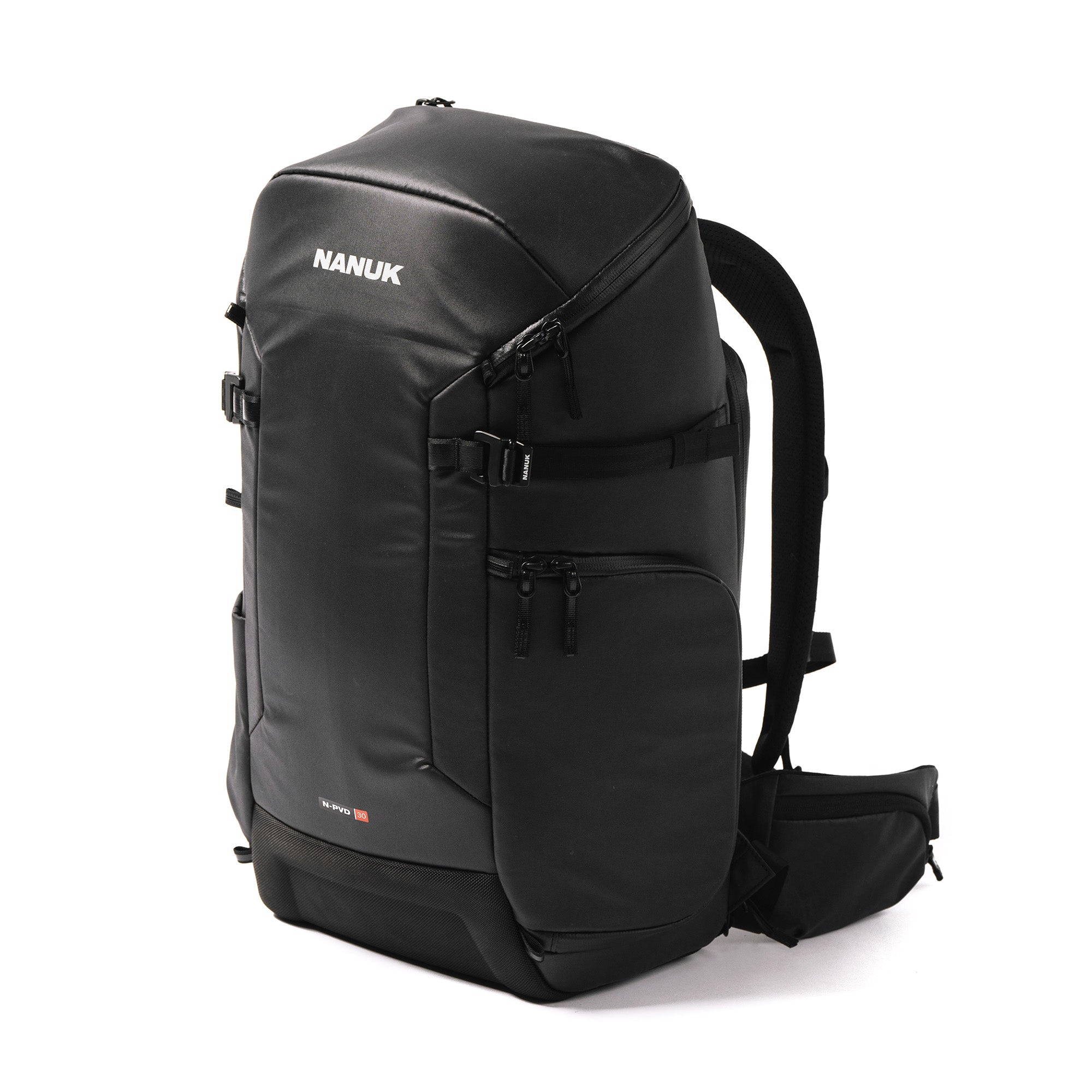 Left Angle view of a Black N-PVD 30L Camera Backpack from NANUK on a white background Left Angle view of a Black N-PVD 30L Camera Backpack from NANUK on a white background