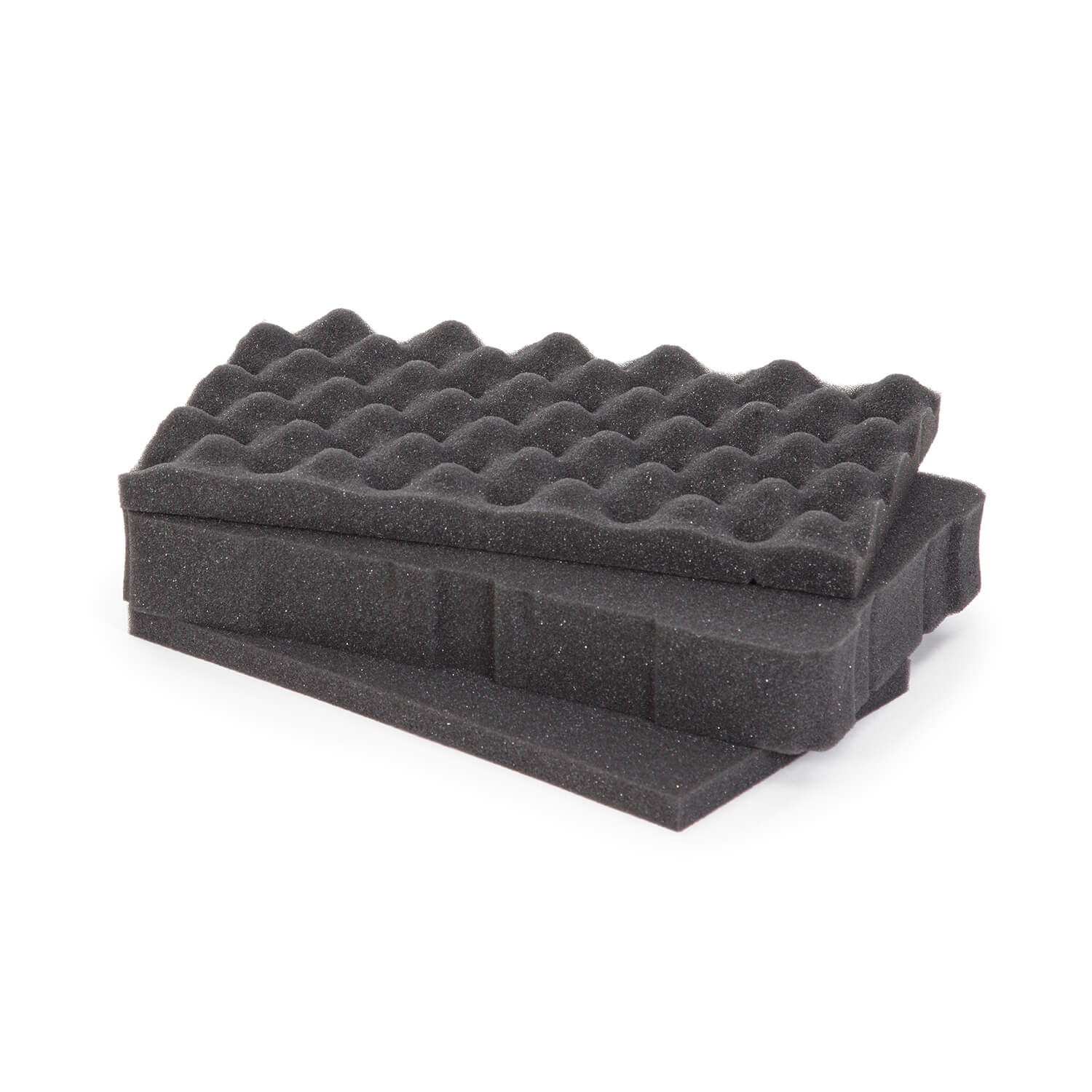 Two black foam pads stacked on a white background Two black foam pads stacked on a white background