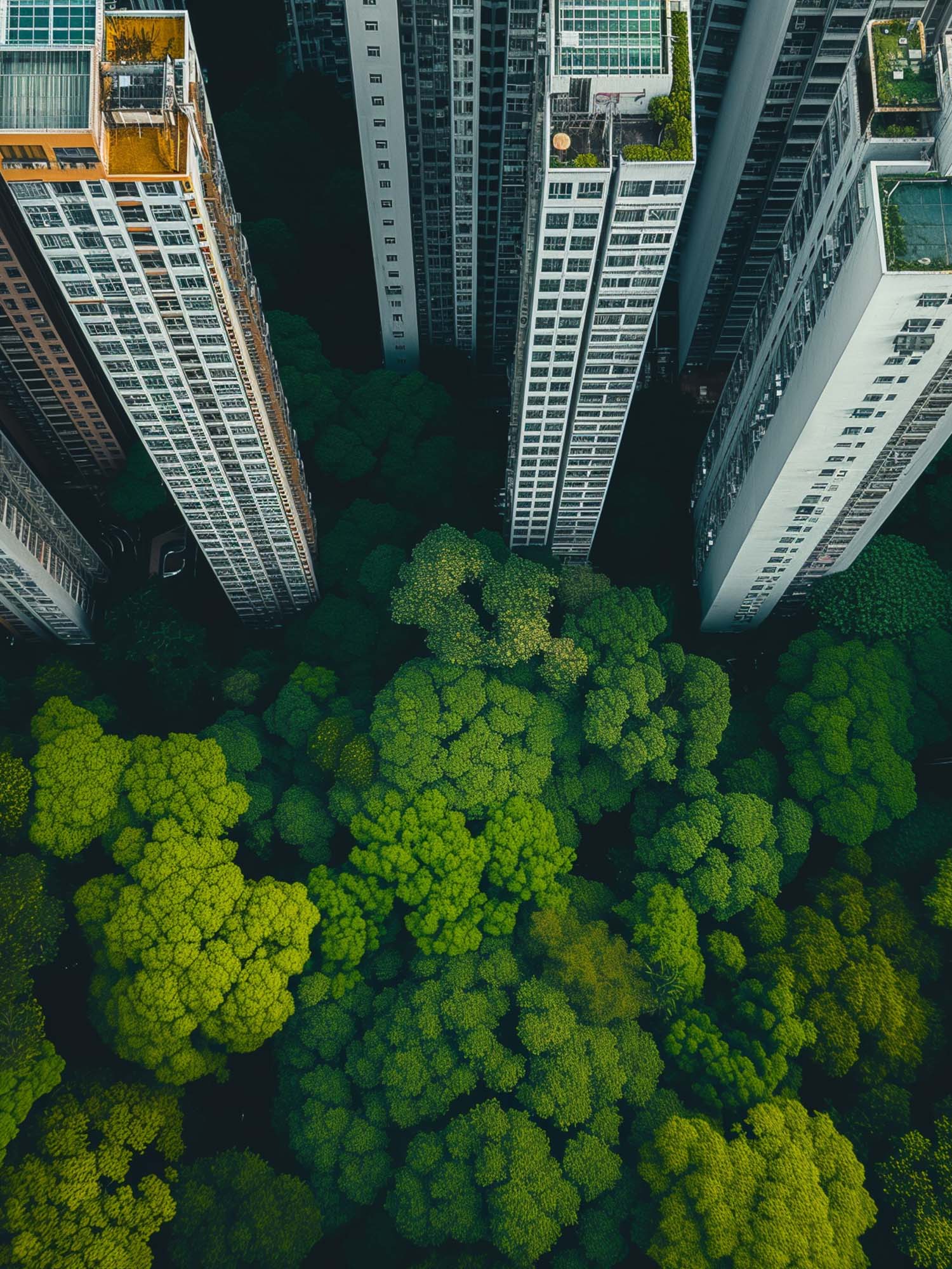 City and trees merging together