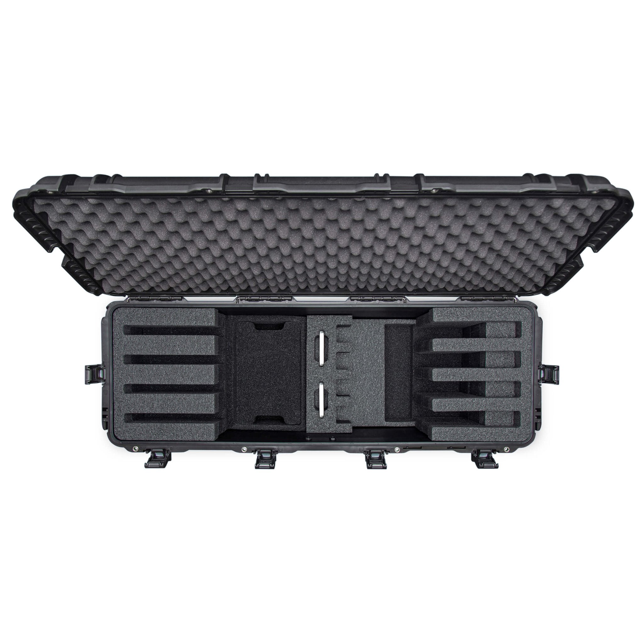 Top view of the NANUK 988 4-UP Rifle Case with empty foam on a white background Top view of the NANUK 988 4-UP Rifle Case with empty foam on a white background