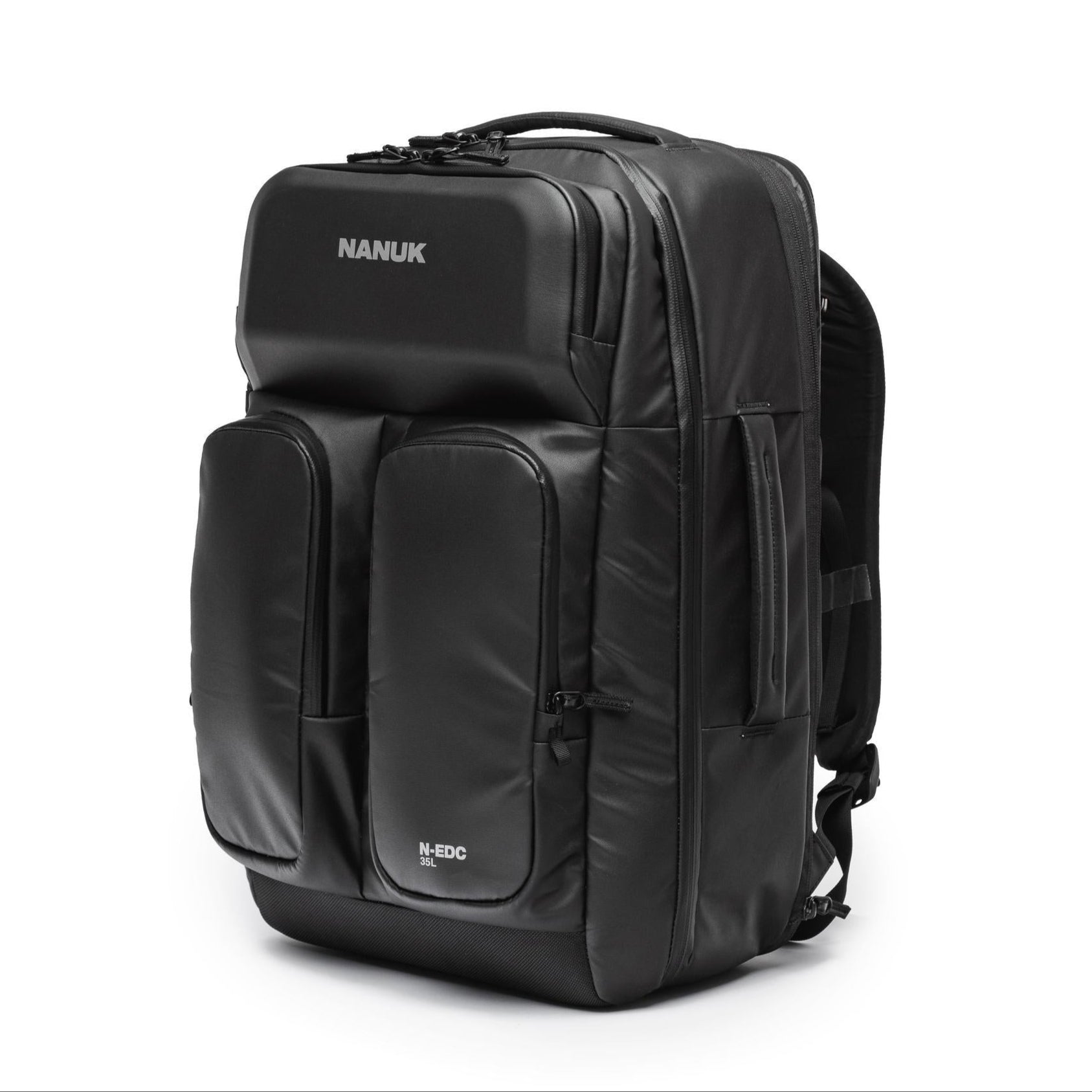 Black backpack with NANUK branding on a white background