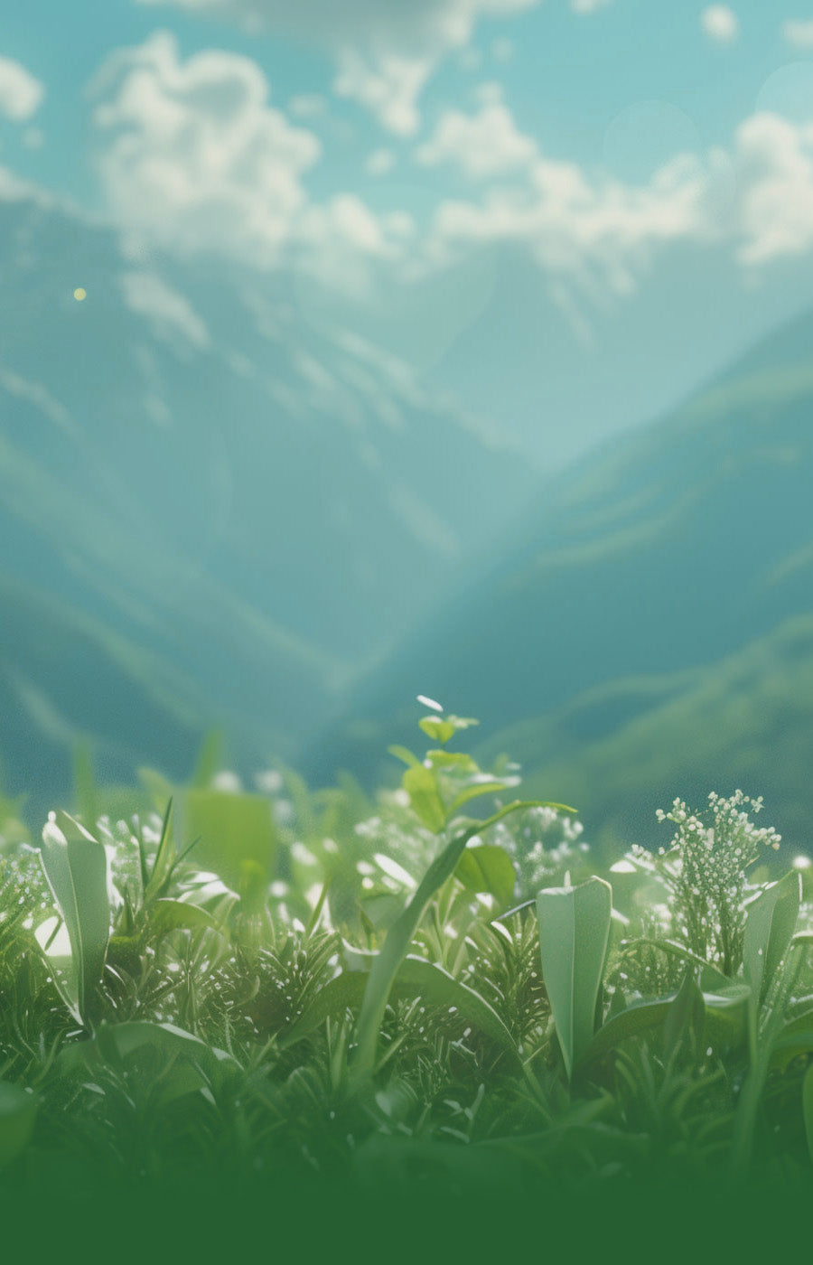 Lush green plants and mountains representing NANUK's commitment to sustainability and nature.