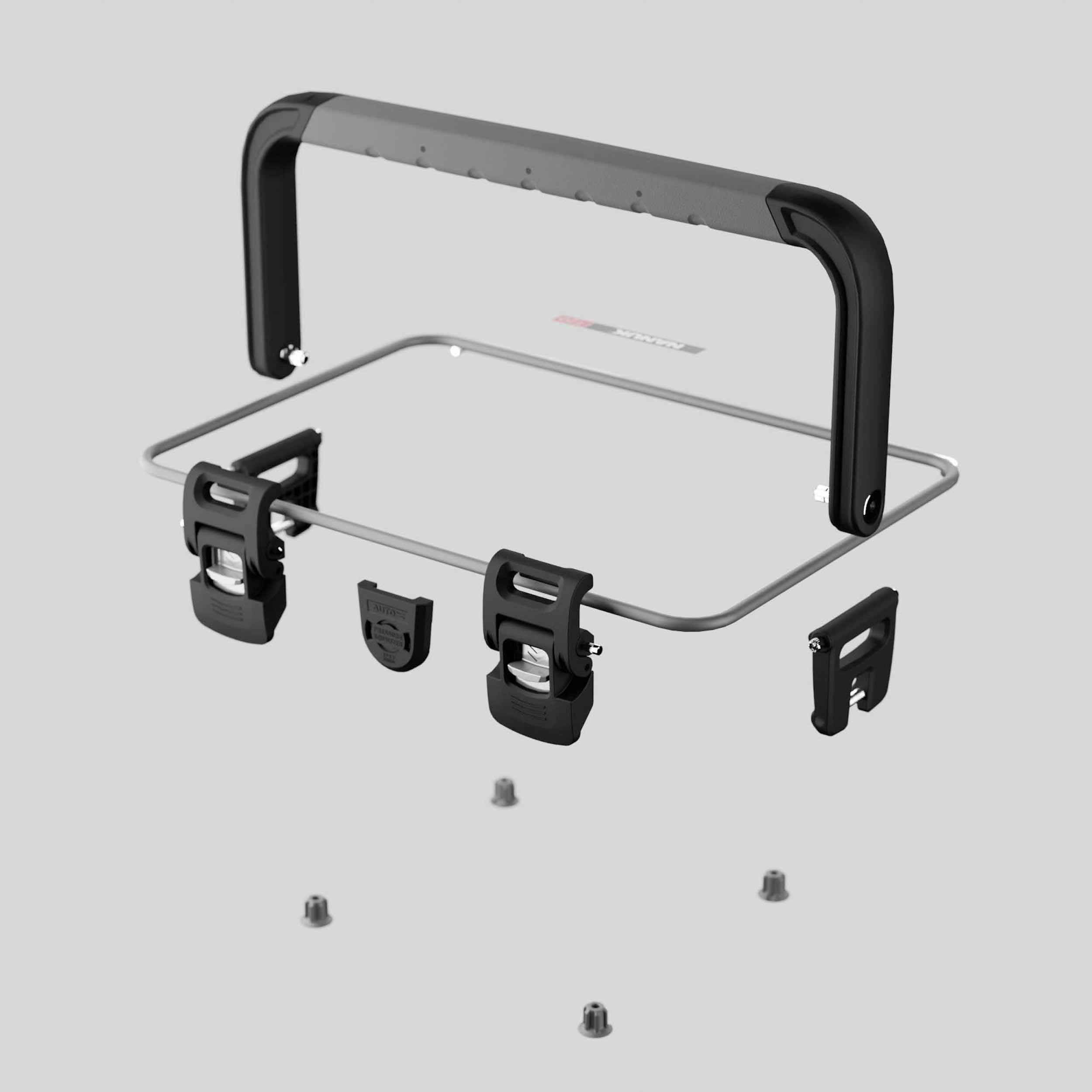 Exploded view of NANUK case handle and latches assembly, showcasing durable construction and design